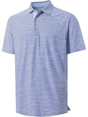 Men Blue White Dry Fit Striped Polo Shirt Short Sleeve Moisture Wicking